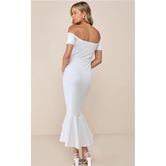 LULUS How Much I Care White Off The Shoulder Midi Dress Size SMALL NWOT - Picture 2 of 7